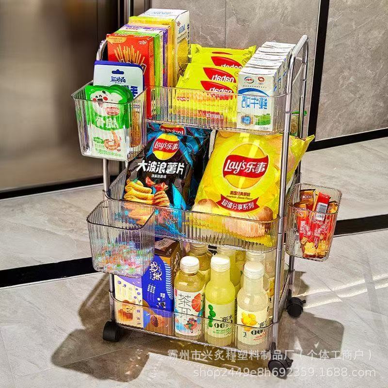 新款透明亚克力多层带轮小推车置物架零食移动置物架化妆品多层收