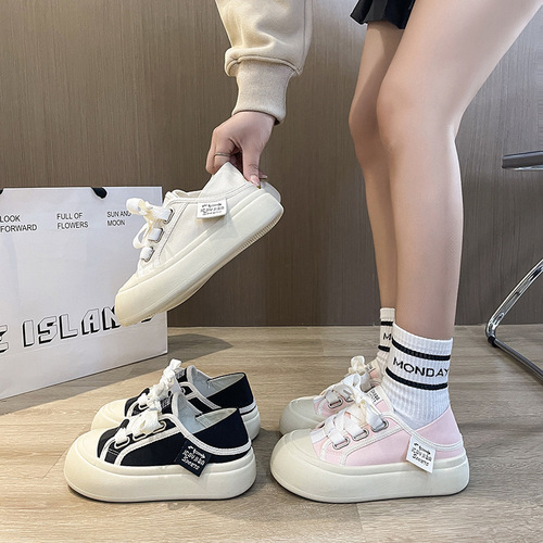 Canvas shoes for women  new casual thick-soled sneakers spring and summer versatile niche design flat-soled sports white shoes