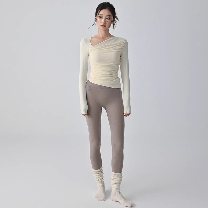 2025年新作女性用スポーツトップス、胸パッド付き、スリムフィット、長袖、ウエスト痩身、ピラティスフィットネスヨガウェア|undefined