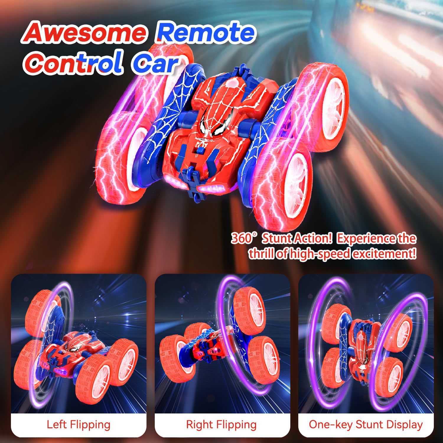 Cross-Border Doppelseitiges Spider Drift Stunt 2.4G Licht mit Spray Fernbedienung Schwingarm Spielzeugauto_voghion.com