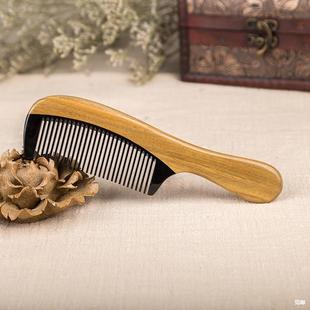 Natural Green Sandalwood Horn Comb Splicing Head Comb Home Hairdressing Jade Sandalwood Comb Home Daily Use Engraving Mika