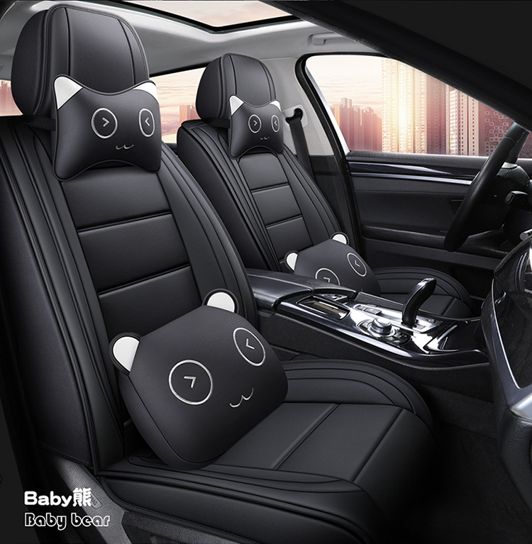 Car All-Inclusive Full Leather Baby Bear Cushion Leather Cushion Seat Cover All-Inclusive Suitable for All Seasons Car Cover Seat Cover Winter