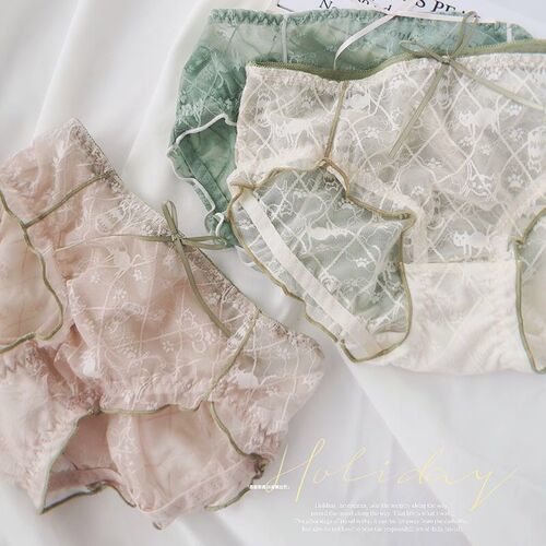 3 Lace Sexy Hollow Out Panties Women Summer Thin Waist Lift Hip Japanese Sweet Girl Ultra-Thin Triangle Pants 