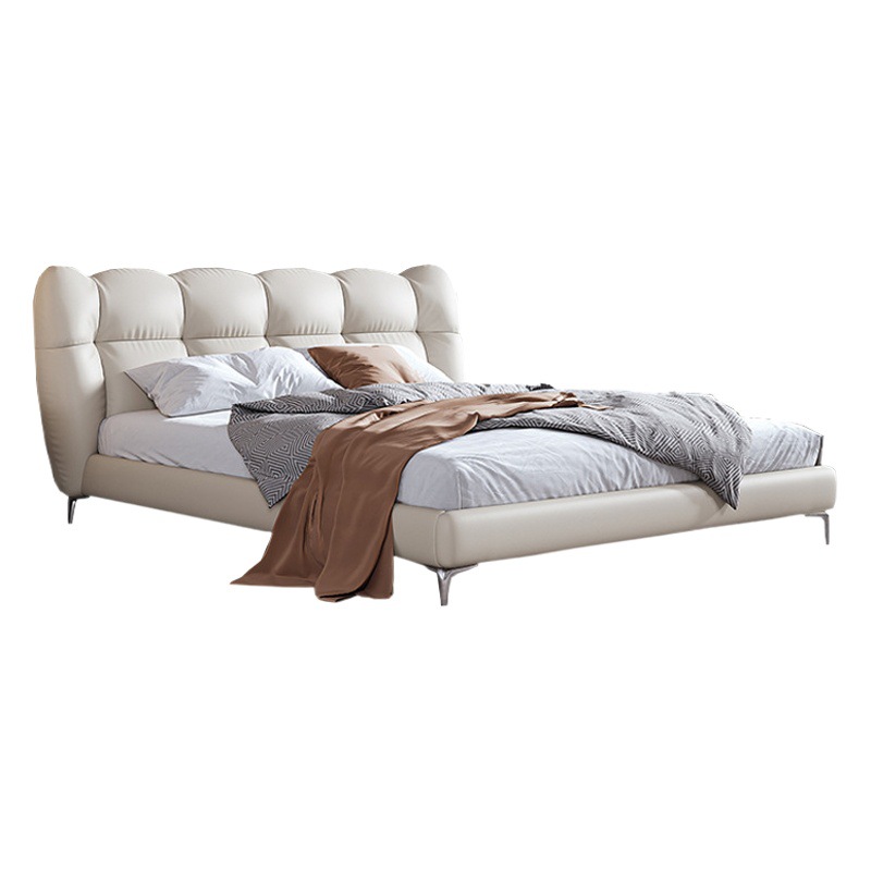 Italiano minimalista cama de cuero genuino moderna cama doble dormitorio principal 1,8 m primera capa de piel de vaca cama suave bolsa de boda cama diseñador