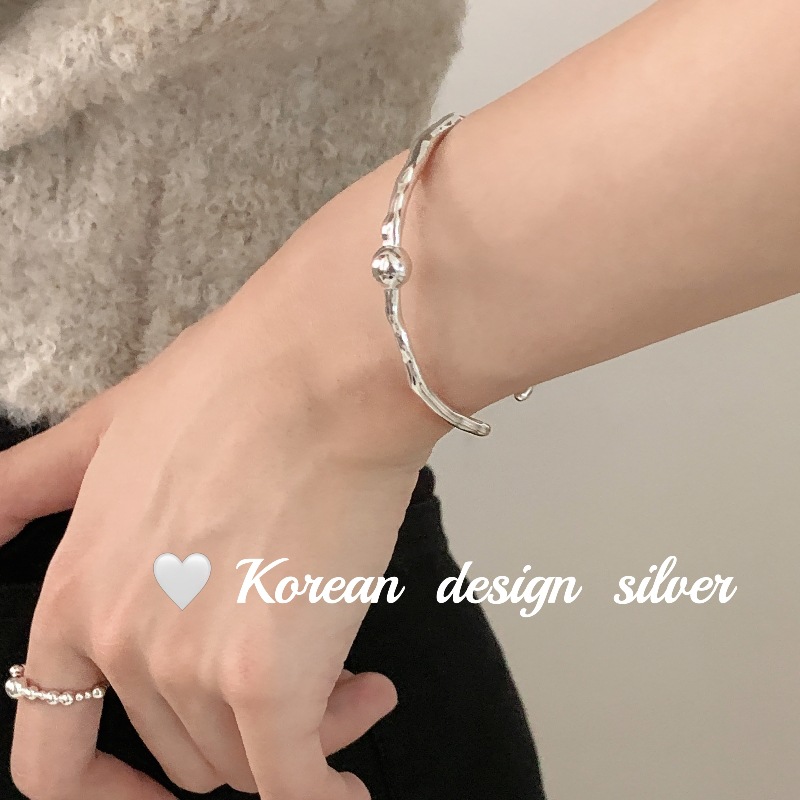 韓國小眾設計高級感飾品 S925純銀簡約珠子手鐲 女手環秋冬款開口