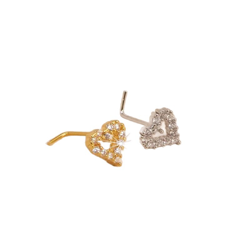 L-shaped Heart Nose Stud Micro Inlaid Copper Piercing Ring_voghion.com