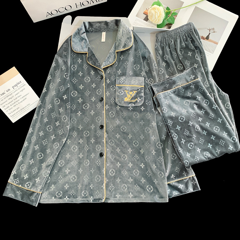 Autumn and Winter Casual Gold Velvet Gold Diamond Velvet French Luxury Pajamas Women's Long-Sleeved Pants Home Wear Set Accessible Luxury