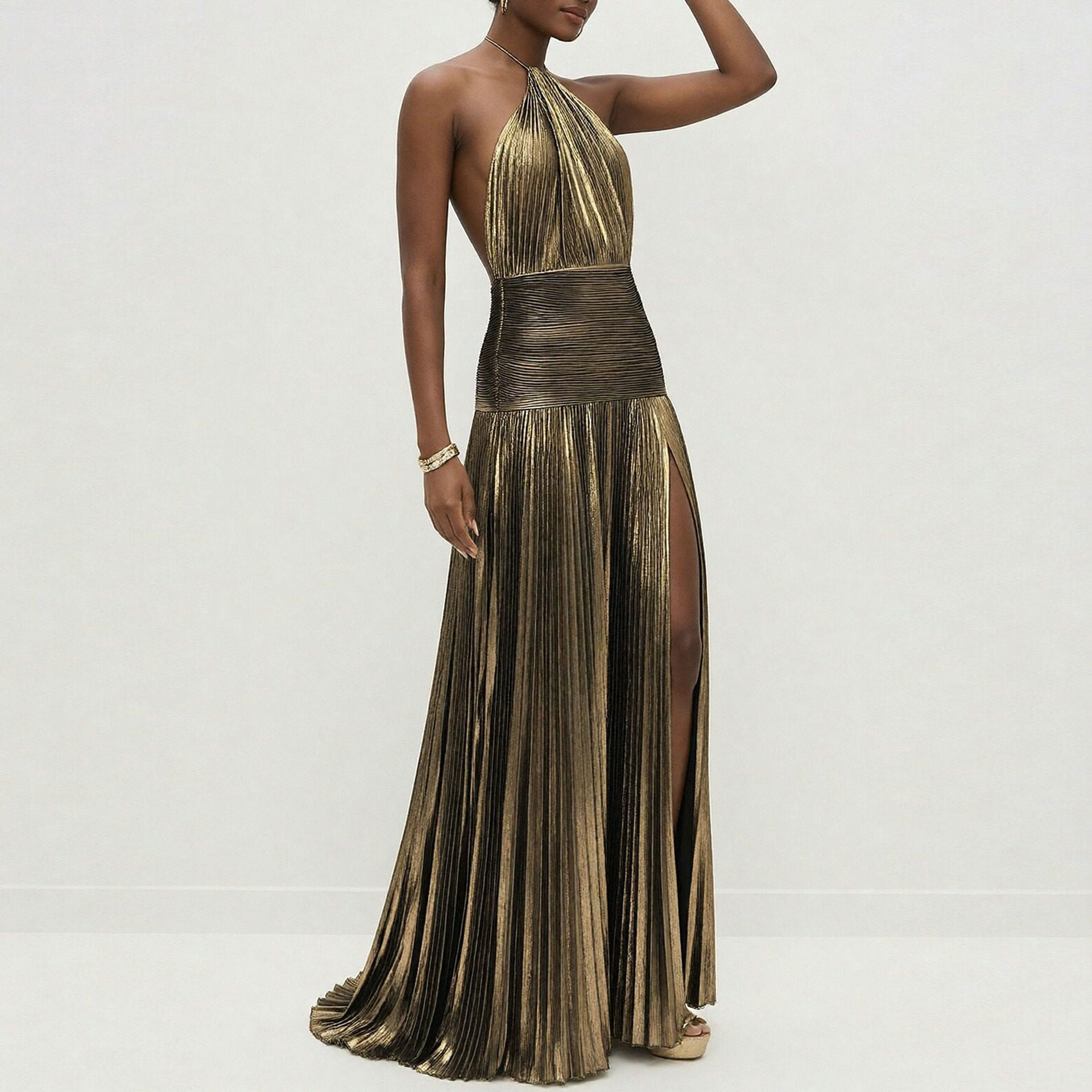 2026 Spring New Foreign Trade European And American Women's Fashion Elegant Waist-Cinching Halter Neck Backless_ecoleips.com