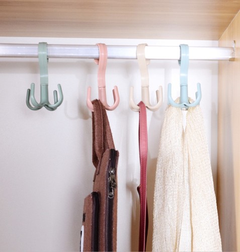 Four-claw hook, multi-functional coat hook, household wall hanging bag tie rack, punch-free scarf storage rack, rotatable