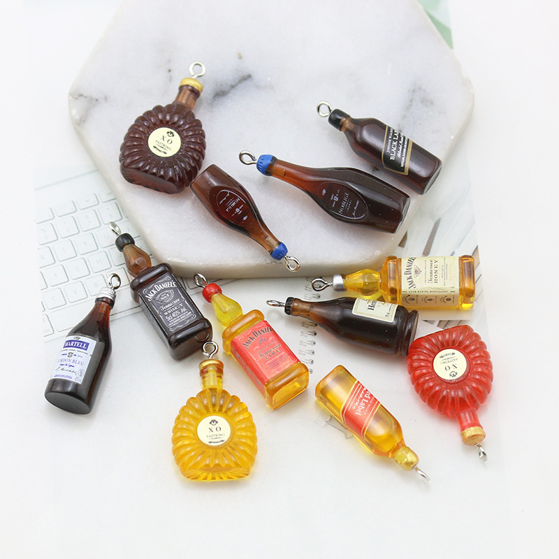 Resin simulation mini wine wine bottle earring key chain bracelet pendant DIY jewelry accessories