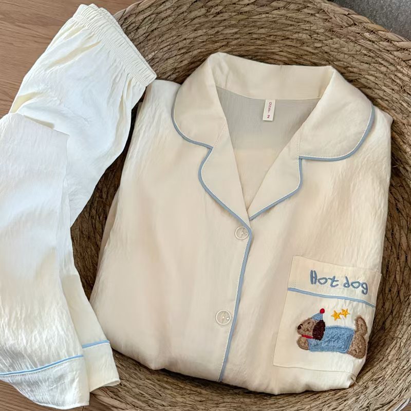 Pijamas de algodón nubes al por mayor transfronterizos otoño parejas de hombres y mujeres nueva ropa casera cardigan con solapa manga larga set de pantalones largos