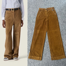 Miu系高腰直筒牛仔裤女棕咖色美拉德风灯芯绒休闲百搭阔腿裤长裤