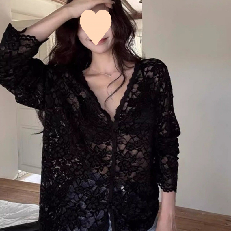 长袖衬衫女2025秋季新款高级感爆款打底衫高级感甜辣镂空蕾丝上衣|undefined