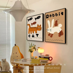 卡通動物臥室床頭裝飾畫美拉德餐廳掛畫多巴胺藝術客廳桌面擺畫