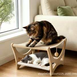 跨境猫窝木制可移动猫沙发四季通用户外晒太阳猫床床边双层猫吊床