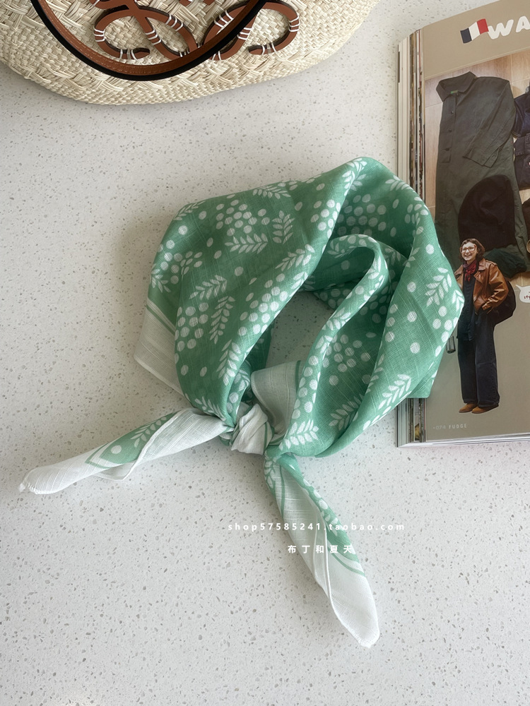 綿麻方巾合集 ~ 超多色柄砕花波点襟巾文芸森系頭巾髪帯包帯女