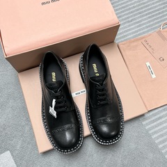 高品质~2025新款啊miu家英伦帅气小皮鞋女系带真皮百搭乐福鞋单鞋