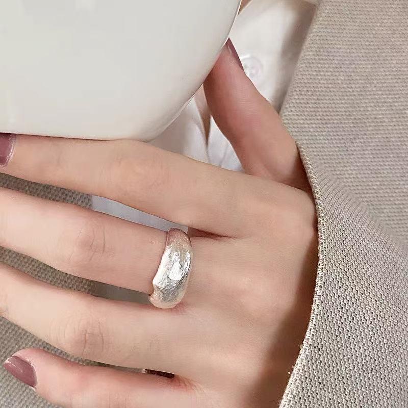 褶皱肌理戒指女几何不规则S925银个性开口指环ins小众设计食指戒|undefined