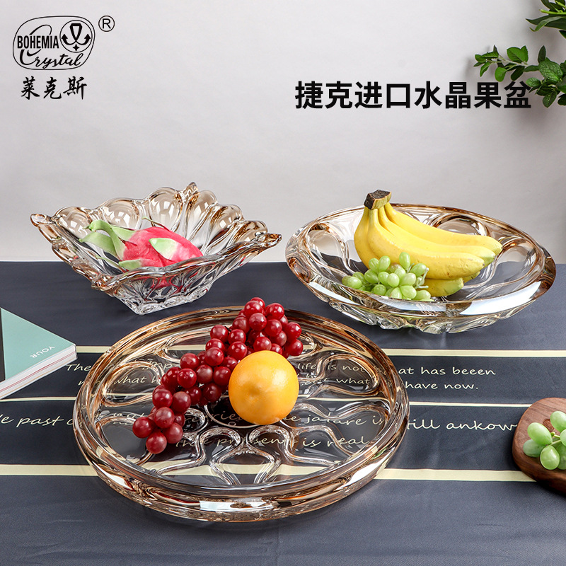 Frutero de cristal importado de la República Checa, frutero de estilo europeo, recipiente de cristal para frutas y aperitivos, frutero de color ámbar para frutas secas, estilo bohemio.