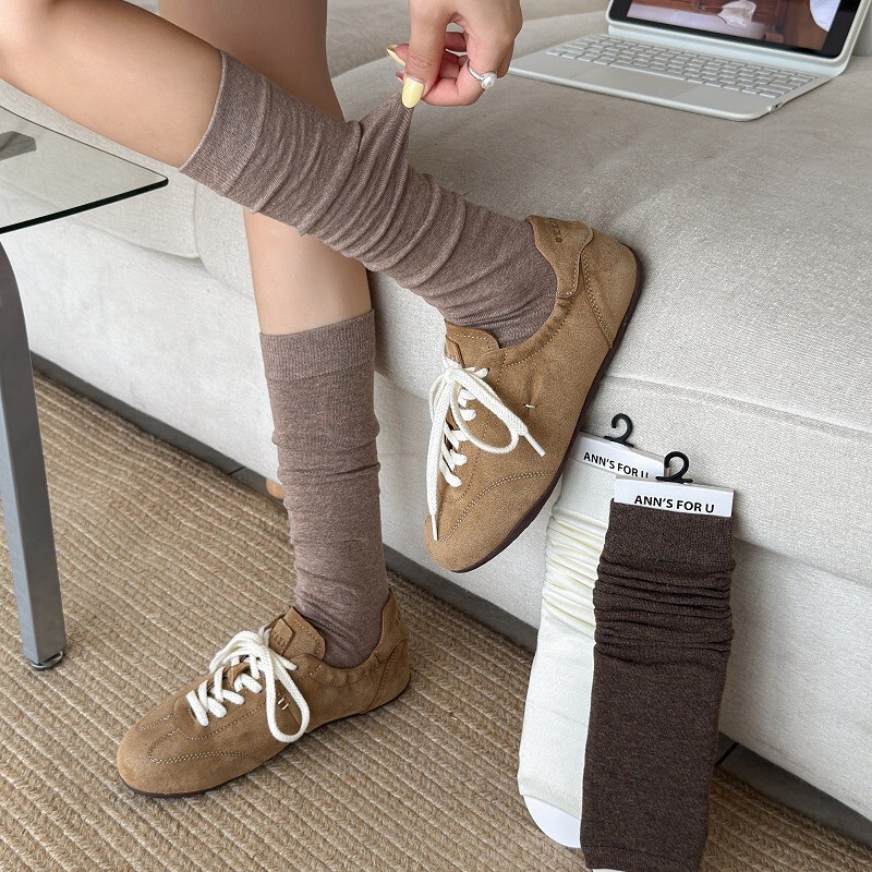 Women's autumn and winter socks, coffee-colored, long tube, ruffled style, Japanese college style, solid color, half-length, calf-high, ballet-style long socks Women's autumn and winter socks, coffee-colored, long tube, ruffled style, Japanese college style, solid color, half-length, calf-high, ballet-style long socks