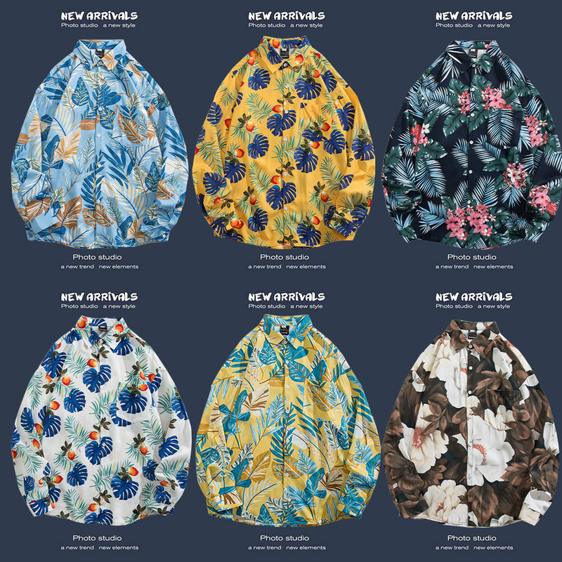 Autumn Trendy Brand Ins Retro Handsome Long-Sleeved Shirt Men's Versatile Loose Couple Floral Shirt Hip-Hop Beach Jacket