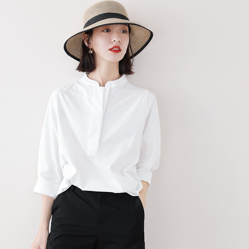 2023年 日系轻奢 白衬衫女设计感小众 洋气时尚七分袖小宽松衬衣