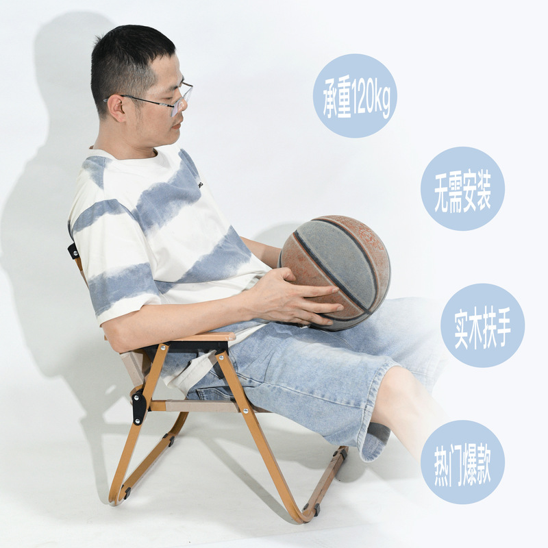 背もたれ付き折りたたみ椅子、カーミットチェア、ポータブルで厚みのある屋外木製アームチェア、折りたたみ式釣り椅子|undefined