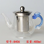 鹏荣高硼硅玻璃茶壶304不锈钢网花茶壶泡茶壶耐热玻璃茶壶