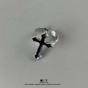 2025 New European and American Simple and Personalized Retro Cross Ring Oil Dripping Men's and Women's Same Style Open Ring Accessories