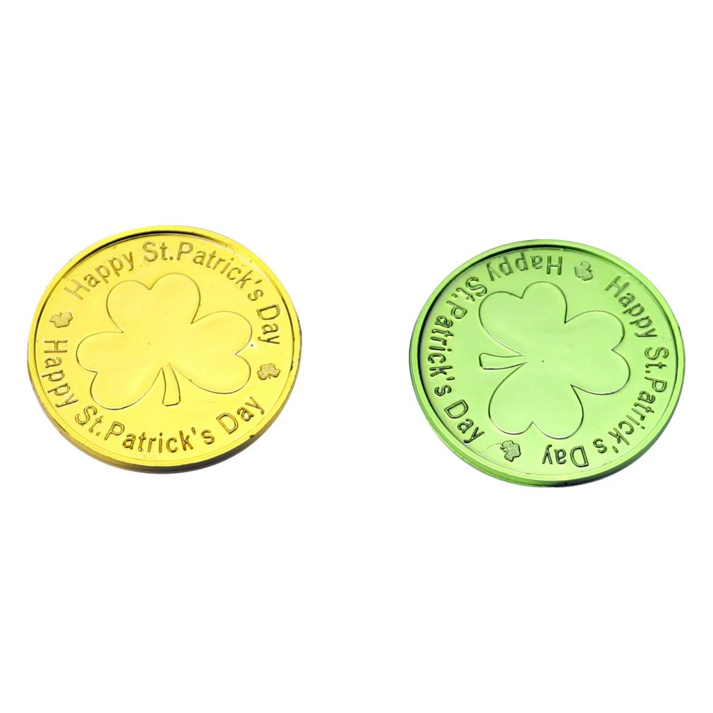 Золотая монета Ирландского дня, День Святого Патрика, монета с зеленым листом, клевер, золотая монета, праздничная вечеринка, игрушки, аксессуары