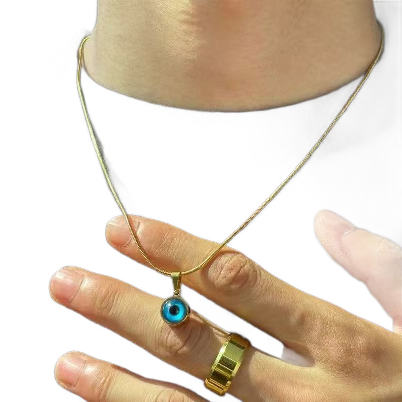 Retro Devil Eye Pendant Necklace Unisex Titanium Steel Clavicle Chain_voghion.com