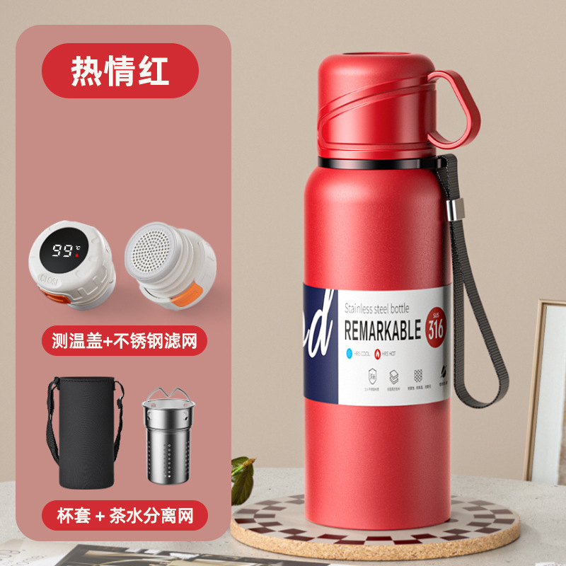 Taza de aislamiento de doble tapa de gran capacidad 316 para hombres y mujeres, separación de agua de té de acero inoxidable, taza de té al aire libre de automóvil portátil