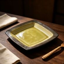 日式复古双拼色方盘色釉浅盘家用菜盘西餐意面盘现货批发创意盘子