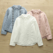 2025年冬装 日系夹棉加厚蕾丝拼拼接女士保暖长袖衬衫开衫批发