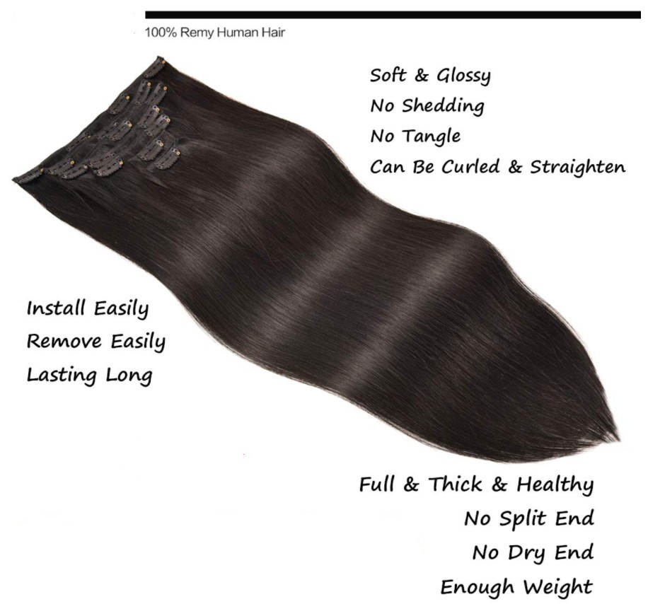 Straight Hair Wig Hairstyle European And American Human Hair Wig Female Hairpiece Clip Seven-Piece Real Hair Hair Extension Clip In Human Hair