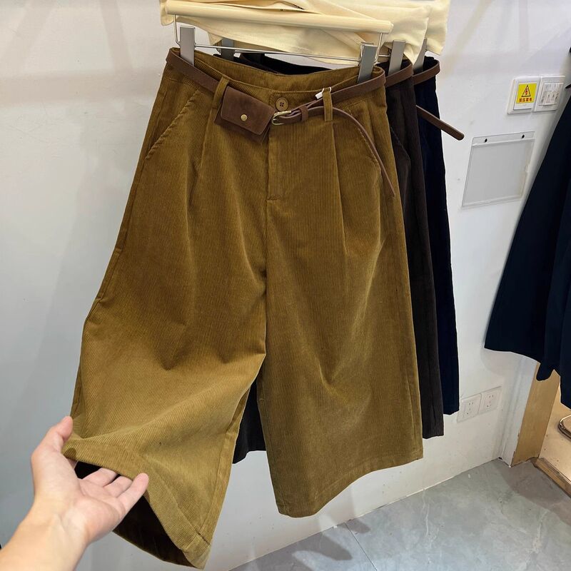 Autumn Fashion High-Waisted Corduroy Casual Pants for Women Plus Size 100kg Loose Slimming Straight Cropped Pants