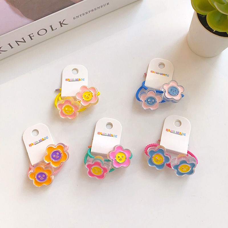 可愛卡通兒童發圈頭繩韓版女童笑臉花朵發繩寶寶扎頭髮橡皮筋頭飾