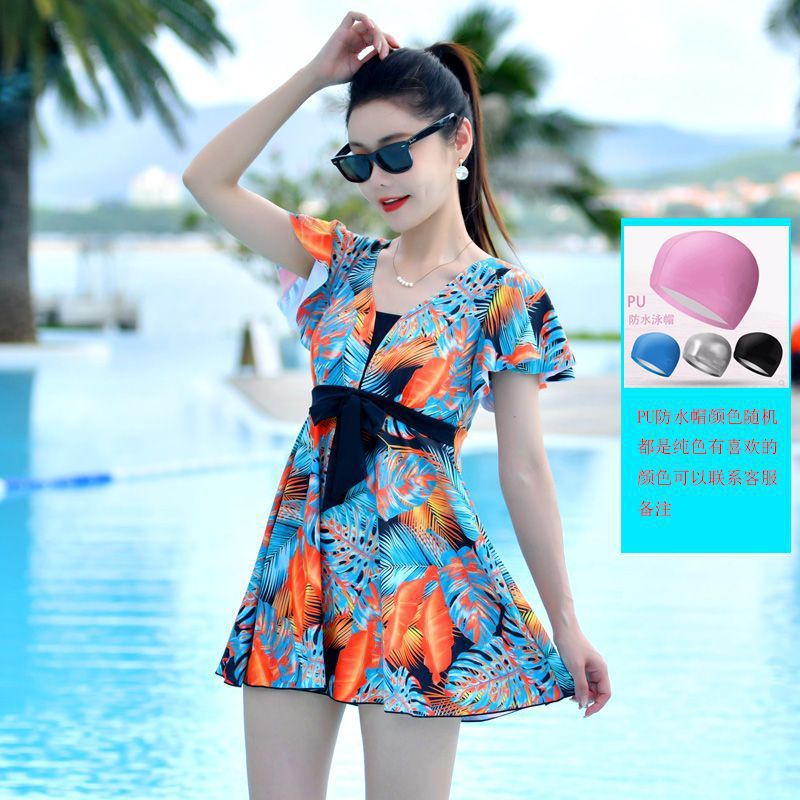 2024 nuevo trajes de baño conservadores para mujeres cubren el abdomen y los ángulos planos para bañarse en aguas termales grandes mm gordo madre de mediana edad suelta comercio exterior