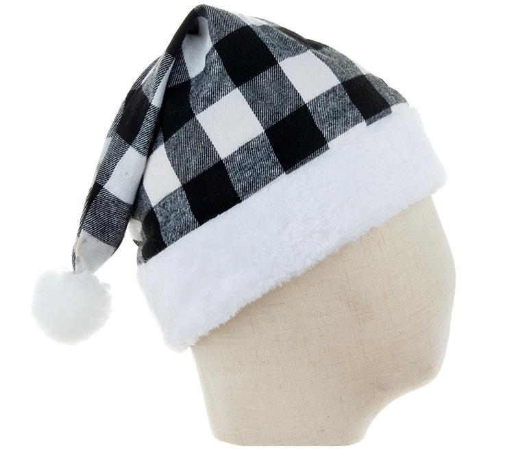 Christmas decorations Party Festive hat Red black and white plaid plaid Christmas hat_voghion.com