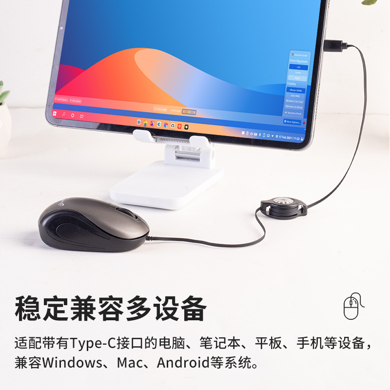 Cross Border in stock USB Small Mouse TYPE-C Rollable Line Children Mini Mouse Universal Tablet
