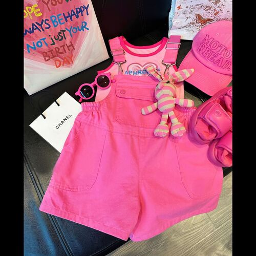Girls summer casual overalls  new style casual overalls for middle and older children, loose and versatile 0184