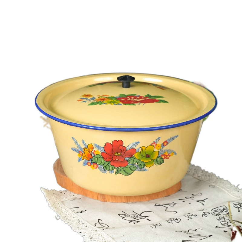 Старинная эмалированная миска с крышкой, суповая кастрюля, эмалированная чаша для фарширования пельменей, миска для приправ, для варки лекарств, углублённая простая сковорода/чаша