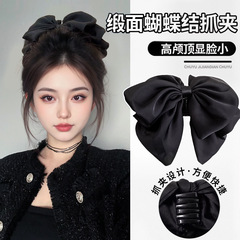 サテンリボンヘアクリップ 女性用 後頭部用 2025年新作 おしゃれ ポニーテールクリップ グリッパー 女性用 高級感 ヘアアクセサリー