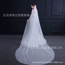 欧美新娘头纱精美3米长款单层拖尾头纱婚纱礼服配饰带发梳头饰