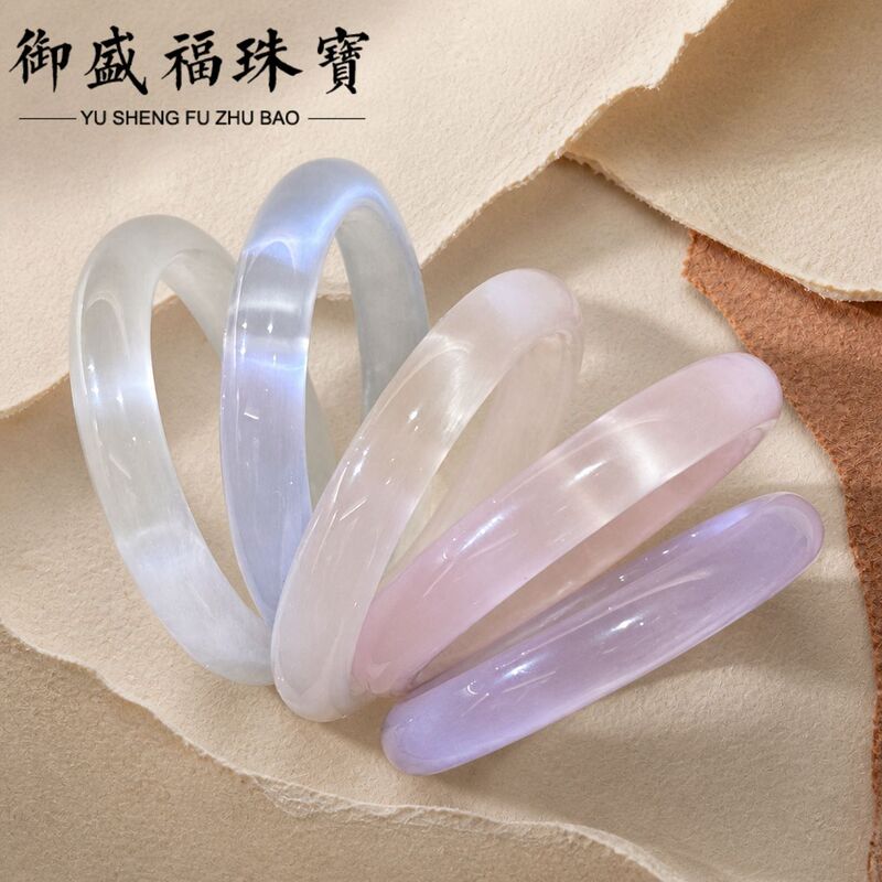 Wholesale cat's eye stone bracelet, white jade, light pink, violet, white, champagne gold, light blue, ice-clear, translucent, slim bracelet