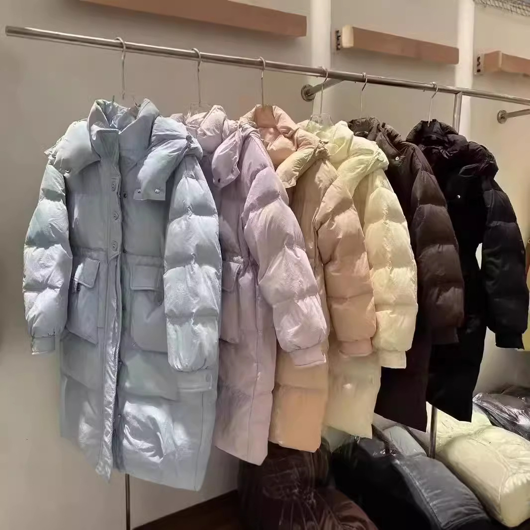 反季秋冬东大门韩版连帽抽绳收腰过膝中长款白鸭绒羽绒服宽松外套