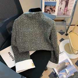 Z黑白撞色立领法式复古马术服女装2023春秋新款短款小香风西装外