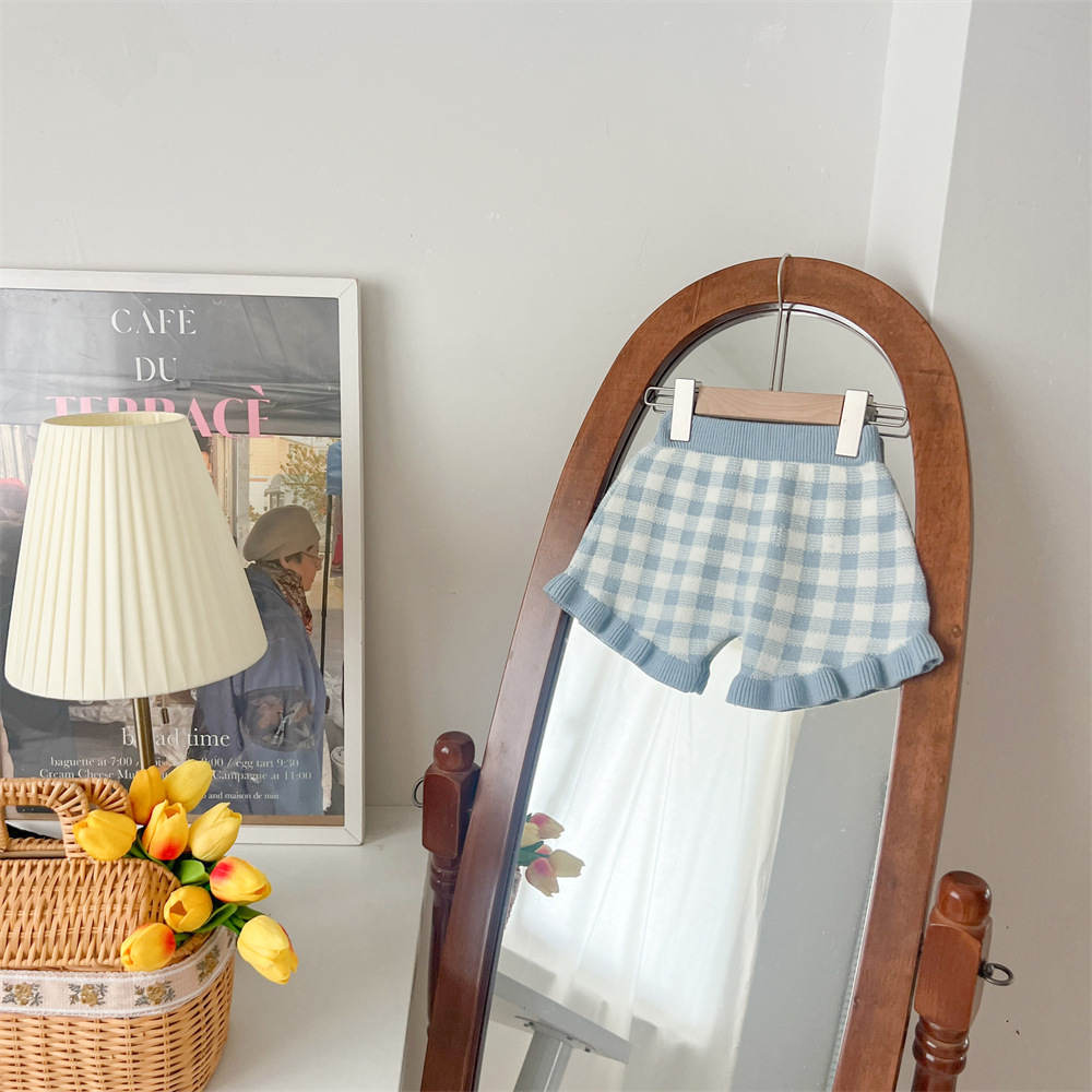 2024 Ediție coreeană nouă, guler toamnă/iarnă, pulover pentru fete, pantaloni scurți, stil la modă, carouri_voghion.com