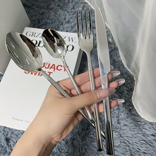 304 Stainless Steel Steak Knife, Fork and Spoon European-style Western-style Tableware Four-piece Knight Series Thickened Square Handle Western-style Knife