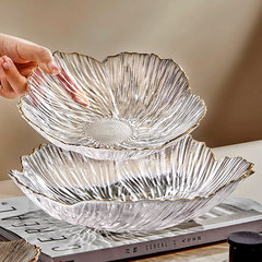 花びらガラス果盤客間茶何花型珠光水晶零食盤北欧シンプル高颜値キャンディー盤